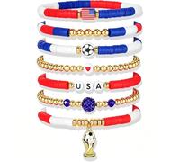 KINFERTE for FIFA World Cup 2026 Soccer Bracelets Gifts,for panini Game Day Soccer Bracelet Stack 7pcs Stackable Beaded USA Football Bracelets Outfits Jewelry Sports Fans Gifts Essentials Party Favors