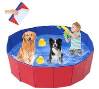Kinfezlon Dog Pool, Dog Pool, Foldable, 60 x 20 cm Dog Pools for Small and Medium Dogs, PVC Non-Slip Wear-Resistant for Children, Cats and Dogs in the Garden, Red
