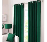 Kinfolk Textile Blackout Thermal Eyelet Ring Top Insulated Pair of Curtains Including 2 Tiebacks (Emerald Green, 66" x 90")