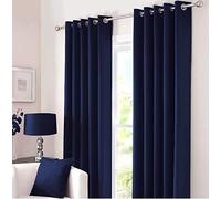 Kinfolk Textile Blackout Thermal Eyelet Ring Top Insulated Pair of Curtains Including 2 Tiebacks (Navy Blue, 66" x 90")