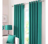Kinfolk Textile Blackout Thermal Eyelet Ring Top Insulated Pair of Curtains Including 2 Tiebacks (Teal, 90" x 90")