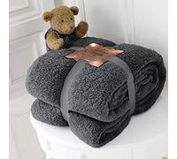 Kinfolk Textile Teddy Fleece Throw Blanket Soft Warm Cuddly Sofa Bedspread Travel Plush Throw (Charcoal Grey, Single - 100 x 150 cm)