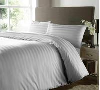 Kinfolk Textille Satin Stripe 400 Thread Count Duvet Cover 100% Egyptian Cotton Bedding Hotel 400TC set with pillowcases (Grey Silver, Single)