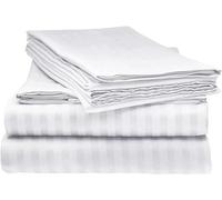 Kinfolk Textille Satin Stripe 400 Thread Count Duvet Cover 100% Egyptian Cotton Bedding Hotel 400TC set with pillowcases (White, King)