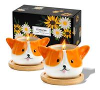 Kinforse Soy Candle Gift Set - 2-Pack Candle Gifts for Women with Bamboo Tray | Aromatherapy Birthday Gifts for Her, Spa Day Relaxation or Unique Presents for Women (Corgi Dog)