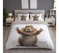 King (220 x 230),White Khaki Luxury Bedding Sets Duvet Cover with Pillowcase Soft, Fluffy, Breathable, No Ball, Bedding for Kids and Adults - Anime Groundhog Screaming Laughing