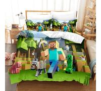 (King 240*220cm) (A2) Minecraft Bedding 3 Piece Boys Duvet Cover Set
