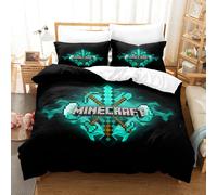 (King 240*220cm) (A7) Minecraft Bedding 3 Piece Boys Duvet Cover Set
