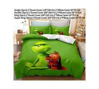 (King 240X220 CM) The Grinch Bedding Single Double Duvet Cover Pillowcase Print Bedding Cartoon