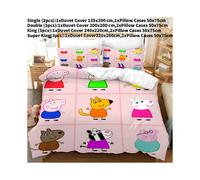 (King(240x220cm)) Pig Peppa 3d Digital Printing Duvet Cover Pillowcase Set Bedding Bedroom Gift