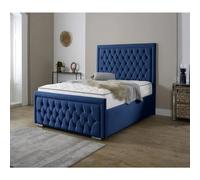 (King 5Ft, Blue) Valencia Plush Velvet Upholstered Bed