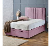 (KING-5FT, PINK PLUSH) DOUBLE OTTOMAN PANEL DIVAN BED 54" UPHOLESTERED HEADBOARD+MATTRESS (END LIFT OPENING)