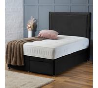 (King-5ft (Side Lift Opening), Black Plush) DIVAN BED UPHOLESTERED HEADBOARD OTTOMAN LIFT UP STORAGE+MATTRESS