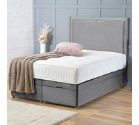 (King-5ft (Side Lift Opening), Grey Plush) DIVAN BED UPHOLESTERED HEADBOARD OTTOMAN LIFT UP STORAGE+MATTRESS