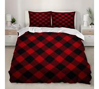 King 91x87 inch Bedding Set Scottish Tartan Pattern Duvet Cover Soft Breathable Microfiber Black And Red 3D Duvet Cover Set with 2 Pillowcases Premium Quality Print Design