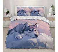 King 91x87 inch Duvet Cover Bedding 3 Pieces Cute Snow Mountain Husky Pattern 3D Duvet Cover Microfiber Bedding Set Comfortable Soft Fluffy Breathable Easy to Care Animal Dog Double Quilt Cover