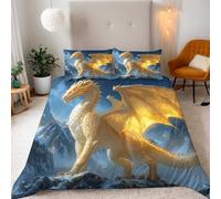 King A Golden Dragon Stands Proudly On The Top Of The Snow-capped Mountain Bedding Set Ultra-Soft Microfiber Duvet Cover Set 3Pcs-230x220+2 Pillowcases 50x75-Fantasy Magnificence Printed Zip Closure
