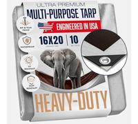 KING-A-MA-JIGS 16x20 Heavy Duty Tarp, 10 Mil Thick, Waterproof, Tear & Fade Resistant, High Durability, UV Treated, Grommets Every 18 Inches. (Silver/Brown - Reversible) (16 x 20 Feet)