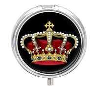 King and Crowned Travel Pill Organizer Portable Round Dispensers Medicine Case Daily Compartments for Easy Access
