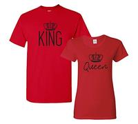 King and Queen - Couple Engagement Wedding Mens & Womens T Shirt Bundle, Red, Large
