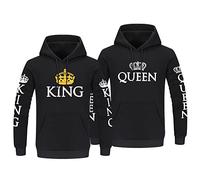 King and Queen Couple Sweatshirt - Men & Women's Matching Graphic Hoodie - Black, Alpha, XXL, Regular Fit