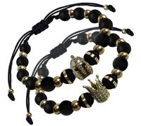 King and Queen Rhodium Bracelet with Natural Onyx Stone: A Symbol of Strength and Unity