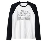 King Angelfish Line Art Aquarist Raglan Baseball Tee