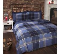 Argyle King Size Quilt Duvet Cover and 2 Pillowcase Reversible Bedding Bed Set, Tartan Check - Blue