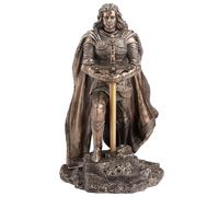 King Arthur Standing Pulling the Sword in the Stone Bronze Finish Statue