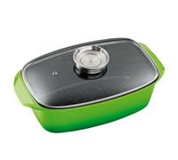 King B1774G Roasting Tray Die-Cast Aluminium with Glass Lid and Aroma Knob with Fusion Coating 33 x 21 cm Green