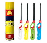 KING BAJ 4 X BBQ Multicolour Refillable Safety Candle Fire Lighters With 1 Clipper Gas Refill Bottle