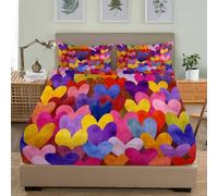 King Bed 3 Piece Fitted Sheets Set Double 60x80 inch & 30cm Deep Pockets, Creative Love Pattern Hypoallergenic Brushed Microfiber Fitted Sheet, Colorful Soft and Skin Friendly Bedding Sets