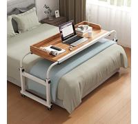 King Bed Over Desk Height Adjustable Standing Workstation Large Capacity Rolling Table for Bedroom Wood Style Desk for King Queen Size Perfect for Home Office