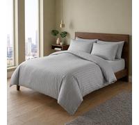 King Bedding Set 4 Piece, Grey Satin Stripe Duvet Cover with 2 Pillowcases, Hotel Style Soft Cotton Blend Easy Care, Includes 1 King Duvet Cover 2 Pillowcases and 1 Grey 32cm Extra Deep Deluxe Fitted