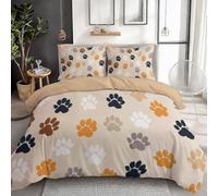 King Bedding Set Animal Elements Paw Prints Breathable Duvet Cover Set, Beige Bedding Sets with 2 Pillowcases, Microfiber Quilt Cover with Hidden Zipper