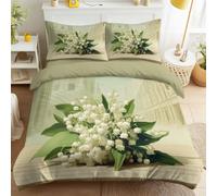 King Bedding Sets 4 Piece - Classical, Fresh, Botanical Flora Bedding Set, Lily of the valley, flowers, architecture Fitted Sheet and Pillow cases Soft Microfiber Duvet Cover