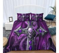 King Bedding Sets Gothic Cross, Purple Duvet Cover Set Gothic Cross Printed duvet cover set Modern Bedroom Decor Bedding Set With 2 Pillow for All Seasons