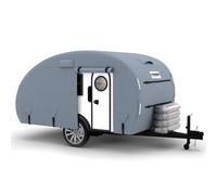KING BIRD Heavy Duty Teardrop Travel Trailer RV Cover Fits 8'-10' Trailers, 5 Layers Top Waterproof Camper Cover with Windproof Strap for R-Pod Trailers, Clamshell Trailers