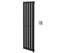 King Black Electric Vertical Radiator 1250mm (h) x 360mm (w) - 600w Thermostatic Element (Pre-Filled)