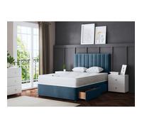 DS Living Amelia Divan Bed with Upholstered Headboard - Four Drawers - Blue - King