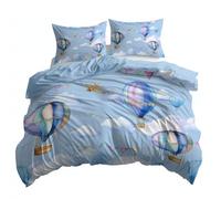 King Blue Duvet Cover, Soft Anti-Allergy Watercolor Clouds Airplanes Hot Air Balloons Printed Bedding Set Brushed Microfiber Duvet Covers with zipper - 230 x 220 cm Suitable for family couple children