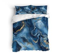 King Blue Gold Marble Bedding Set Ultra-Soft Microfiber Duvet Cover Set 3Pcs - 230x220cm + 2 Pillowcases 50x75cm - Multicolor Pattern 3D Printed Design with Zip Closure & Corner Ties