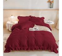 King Burgundy Duvet Cover 3 Pieces Ruffle Bedding Sets with 2 Pillowcases Soft Microfiber Duvet Cover Set 220 x 230 cm