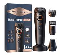 King C Gillette Cordless Beard Trimmer PRO MAX for Men with 40 Length Settings and Style Lock. 1 Trimmer, 1 Cleaning Brush, 4 Interchangeable Combs, 1 Charging Stand, and 1 Zip Pouch