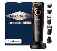 King C Gillette Cordless Beard Trimmer PRO MAX for Men with 40 Length Settings and Style Lock. 1 Trimmer, 1 Cleaning Brush, 4 Interchangeable Combs, 1 Charging Stand, and 1 Zip Pouch
