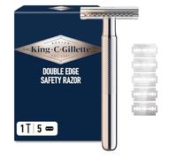 King C. Gillette Double Edge Safety Razor, Platinum Coated Blades, Classic Safety Razor for Smooth Shaving, Traditional Wet Shave Razor with 5 Replacement Blades for Men