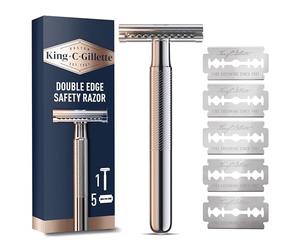 King C. Gillette Double Edge Safety Razor, Platinum Coated Blades, Classic Safety Razor for Smooth Shaving, Traditional Wet Shave Razor with 5 Replacement Reffils for Men