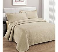 (King/California King, Beige) - Fancy Collection 3pc Luxury Bedspread Coverlet Embossed Bed Cover Solid Beige New Over Size 300cm x 270cm King/california King