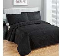 (King/California King, Black) - Fancy Collection 3pc Luxury Bedspread Coverlet Embossed Bed Cover Solid Black New Over Size 300cm x 270cm King/california King
