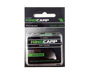 KING CARP - 20m Coated Hooklink Braid (20lb) Abrasion-Resistant, Anti-Tangle, Removable Skin - Ideal for Fishing Rigs (Pitch Black) [13-102003]